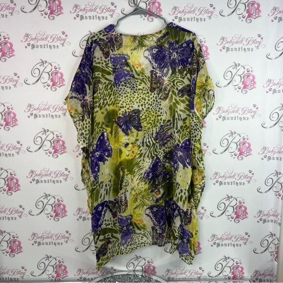 Jessica coverup dress butterfly’s tropical Vibrant Green and Purple Tunic - Picture 2 of 8